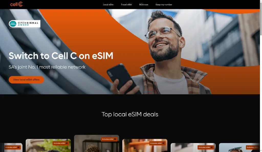 Cell C eRICA and eSIM progressive web app home page